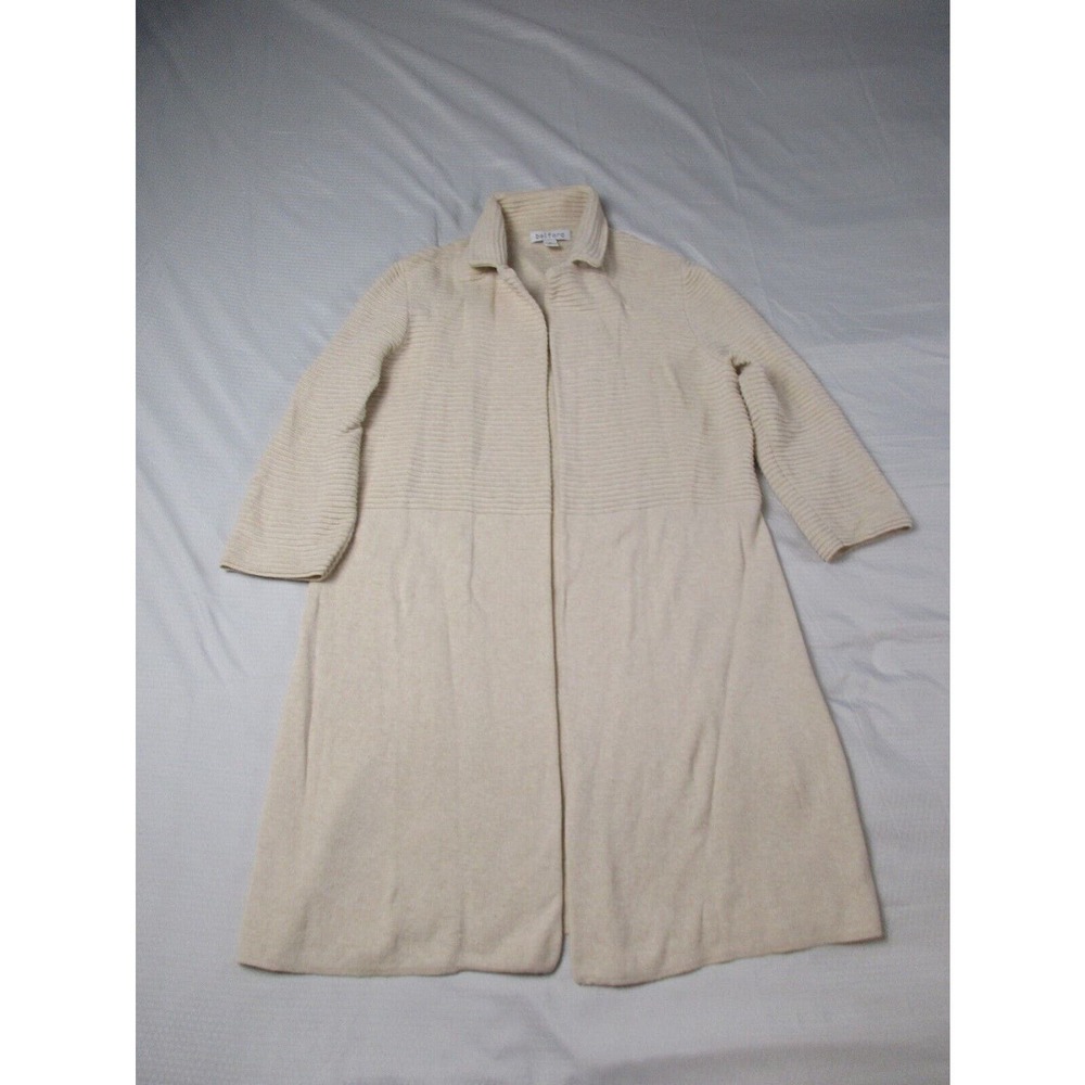 Belford Sweater Medium Womens Cream Open Front Cardigan Pima Cotton Saks
